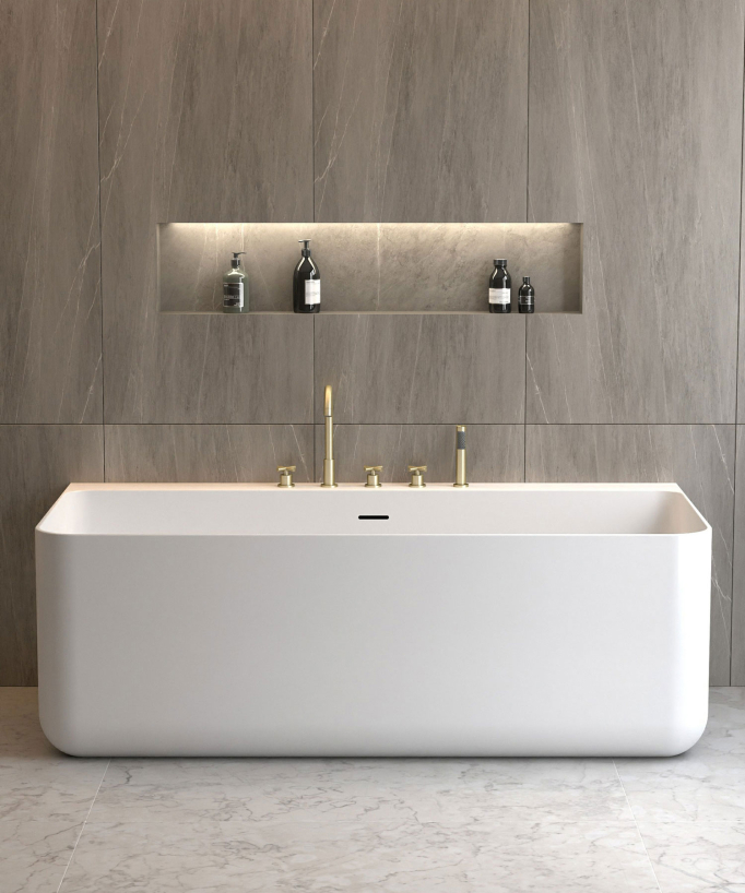 Rubinetto miscelatore per vasca-doccia a 5 fori da appoggio Dorato spazzolato - Corbeau