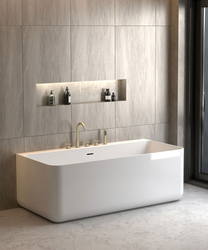 Rubinetto miscelatore per vasca-doccia a 5 fori da appoggio Dorato spazzolato - Corbeau