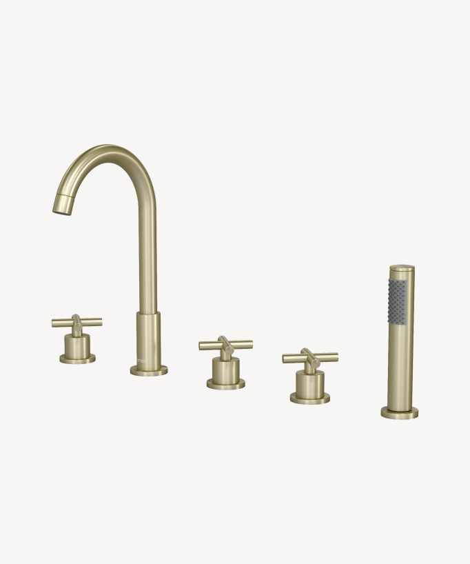 Rubinetto miscelatore per vasca-doccia a 5 fori da appoggio Dorato spazzolato - Corbeau - small