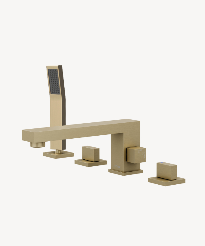 Rubinetto miscelatore vasca-doccia 4 fori da appoggio oro spazzolato - Sirius - small