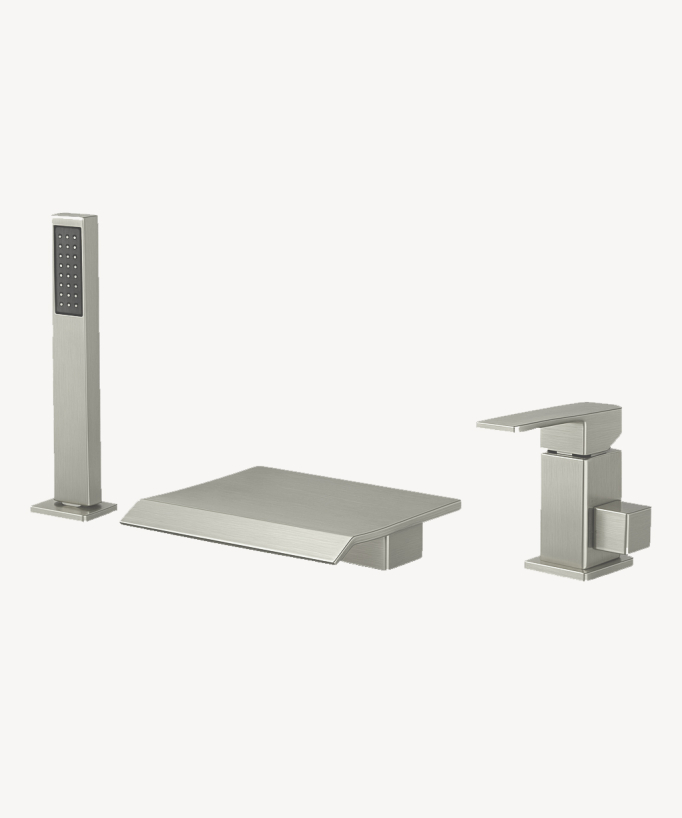 Miscelatore bagno cascata bordo vasca 3 fori Nickel spazzolato - Sirius