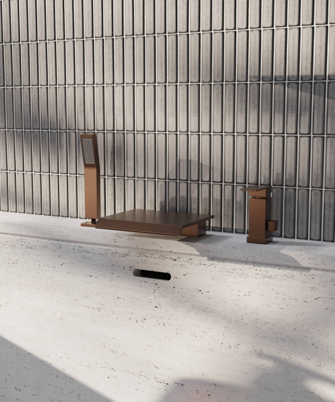 Miscelatore bagno cascata bordo vasca 3 fori Oro rosa spazzolato - Sirius