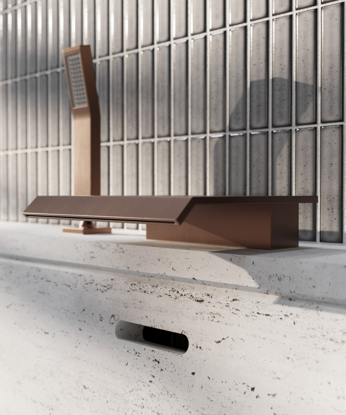 Miscelatore bagno cascata bordo vasca 3 fori Oro rosa spazzolato - Sirius