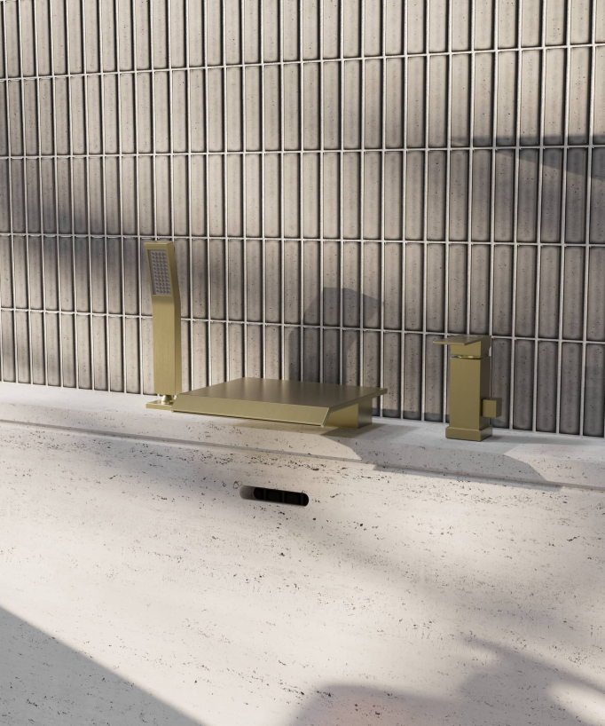 Miscelatore bagno cascata bordo vasca 3 fori Oro spazzolato - Sirius