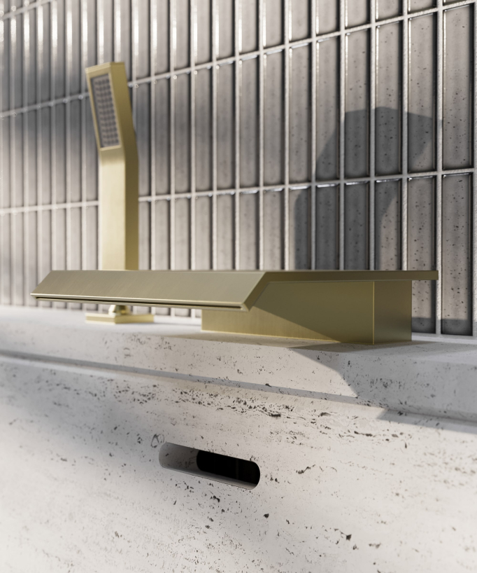 Miscelatore bagno cascata bordo vasca 3 fori Oro spazzolato - Sirius