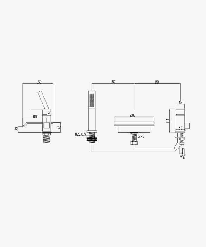 Miscelatore bagno cascata bordo vasca 3 fori Oro spazzolato - Sirius
