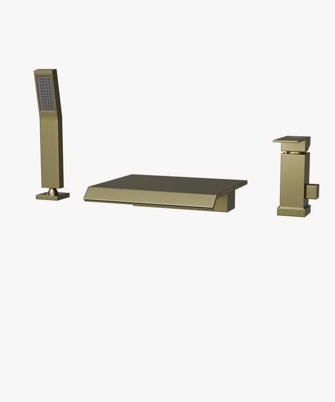 Miscelatore bagno cascata bordo vasca 3 fori Oro spazzolato - Sirius