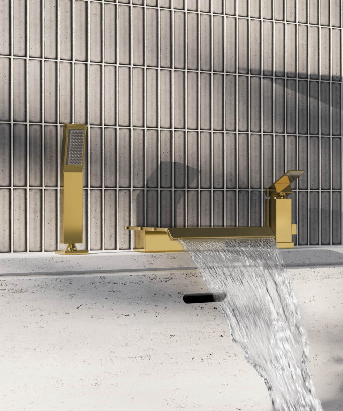 Miscelatore bagno cascata bordo vasca 3 fori Oro - Sirius