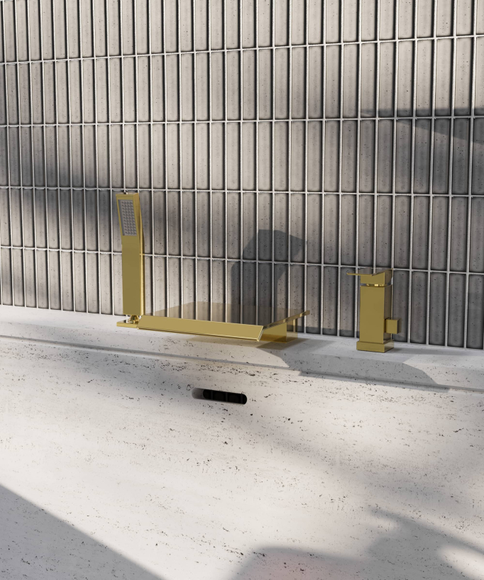 Miscelatore bagno cascata bordo vasca 3 fori Oro - Sirius