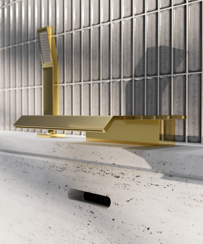 Miscelatore bagno cascata bordo vasca 3 fori Oro - Sirius