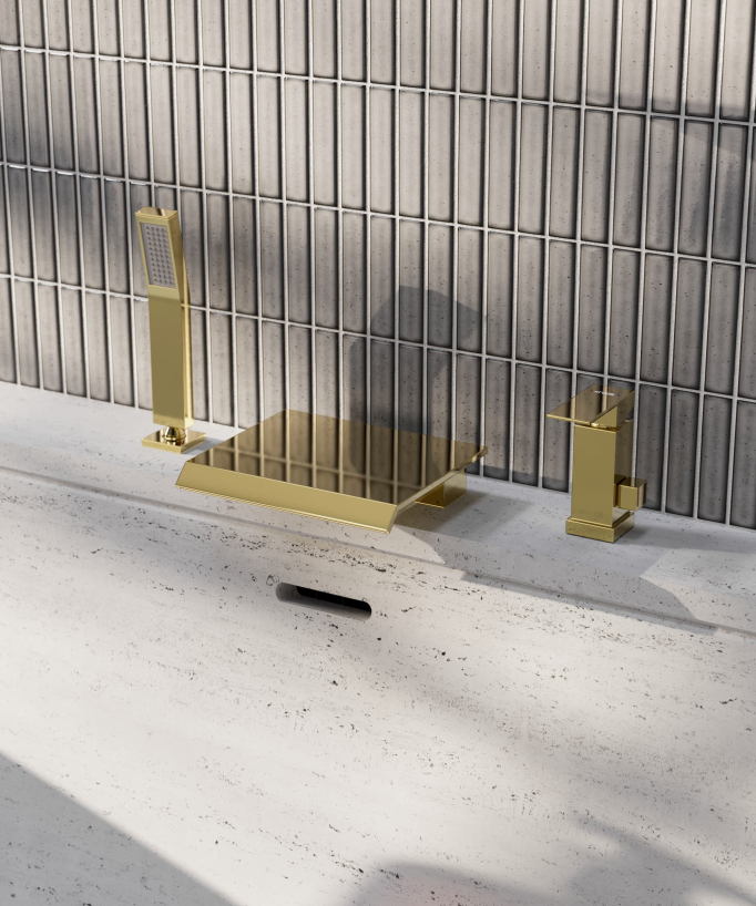 Miscelatore bagno cascata bordo vasca 3 fori Oro - Sirius