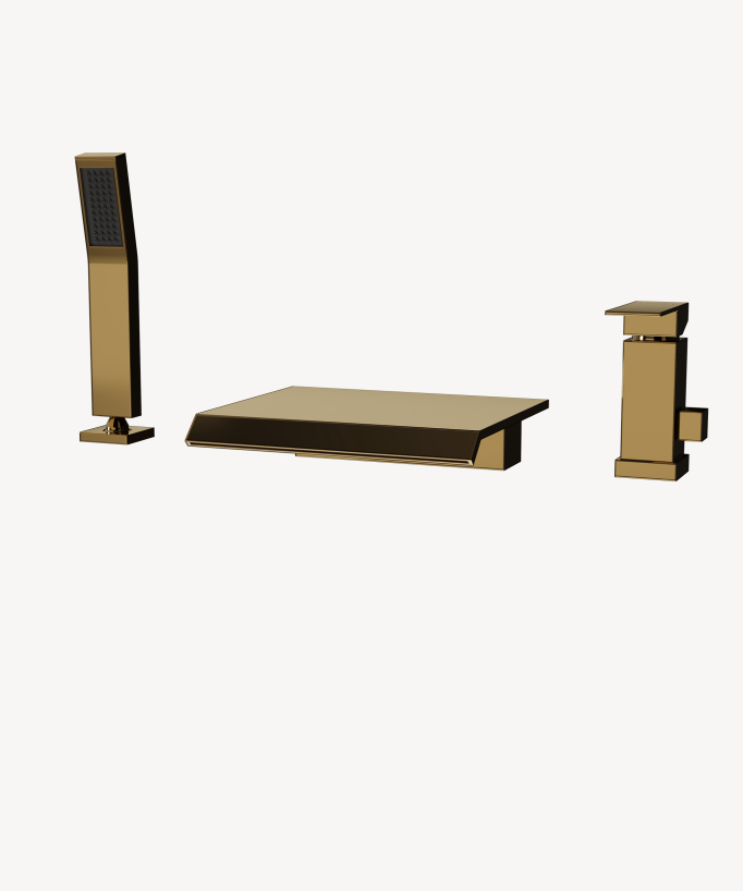Miscelatore bagno cascata bordo vasca 3 fori Oro - Sirius