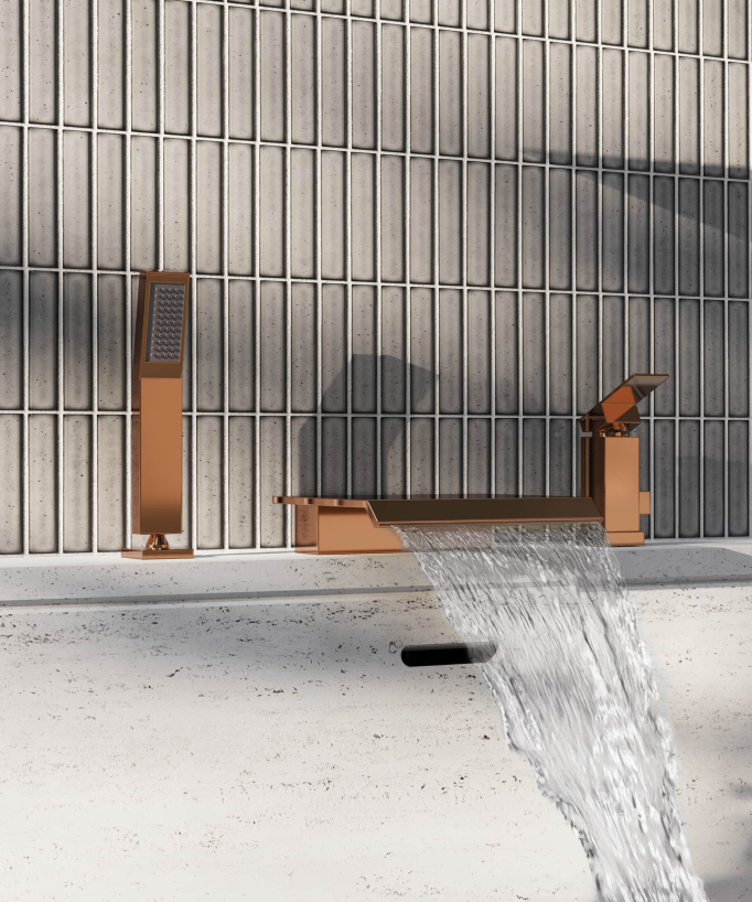 Miscelatore bagno cascata bordo vasca 3 fori Oro rosa - Sirius