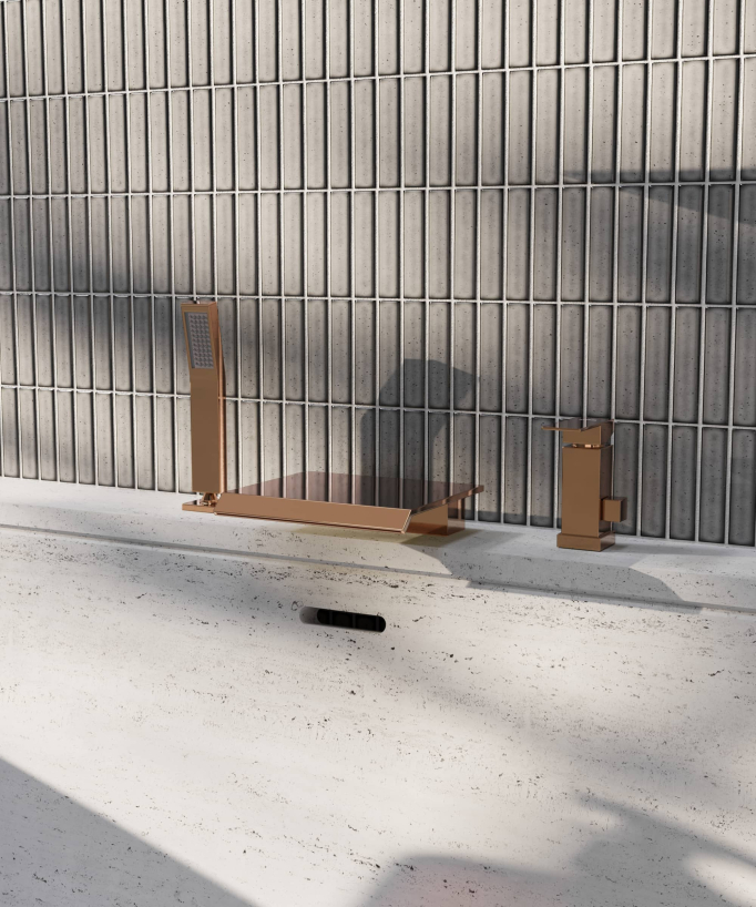 Miscelatore bagno cascata bordo vasca 3 fori Oro rosa - Sirius