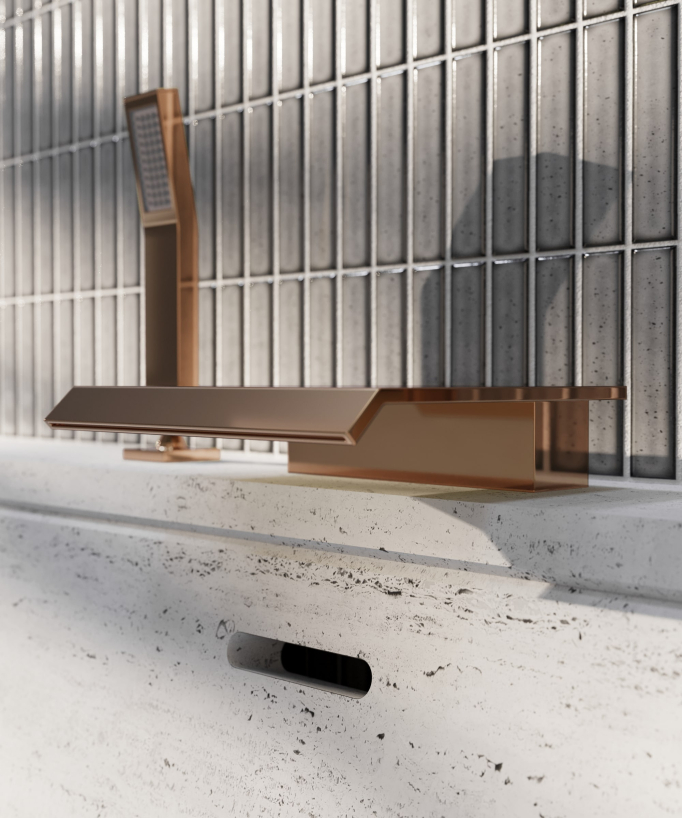 Miscelatore bagno cascata bordo vasca 3 fori Oro rosa - Sirius