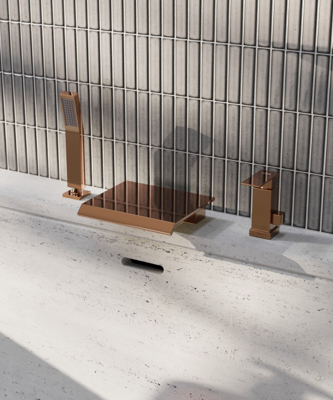 Miscelatore bagno cascata bordo vasca 3 fori Oro rosa - Sirius