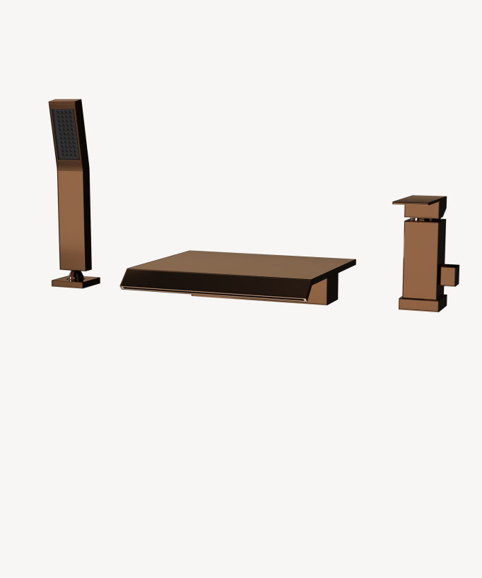 Miscelatore bagno cascata bordo vasca 3 fori Oro rosa - Sirius