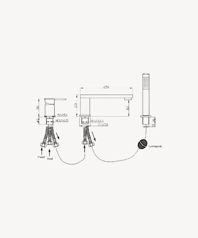 Miscelatore per vasca-doccia a 3 fori da appoggio Cromato - Sirius