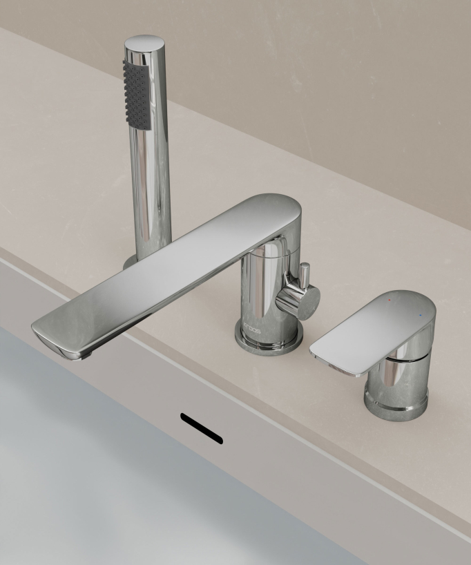 Rubinetto miscelatore per vasca-doccia a 3 fori da appoggio Cromato - Nunki