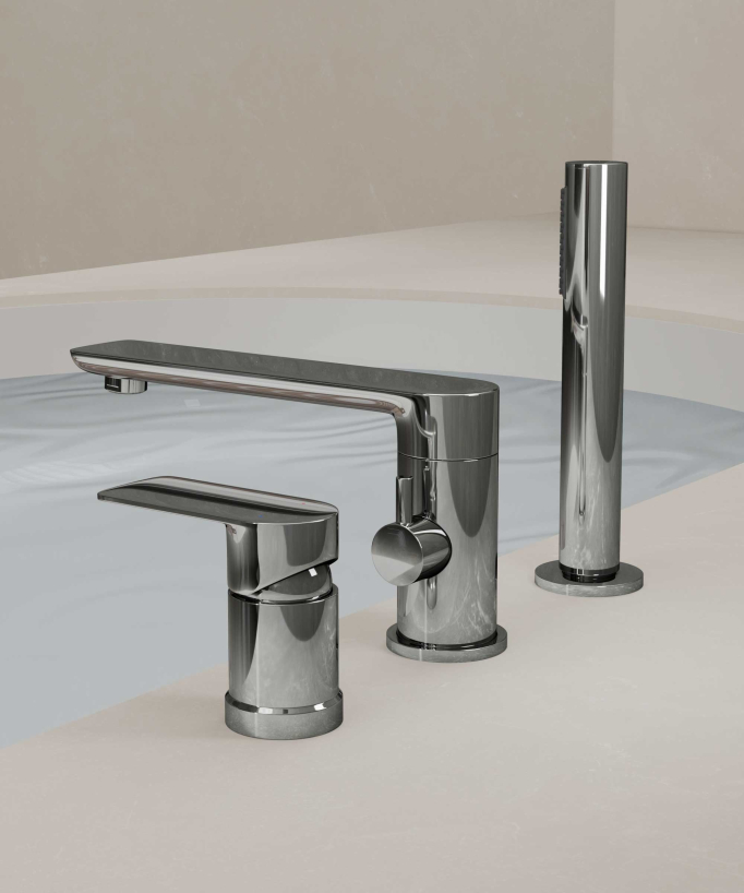 Rubinetto miscelatore per vasca-doccia a 3 fori da appoggio Cromato - Nunki