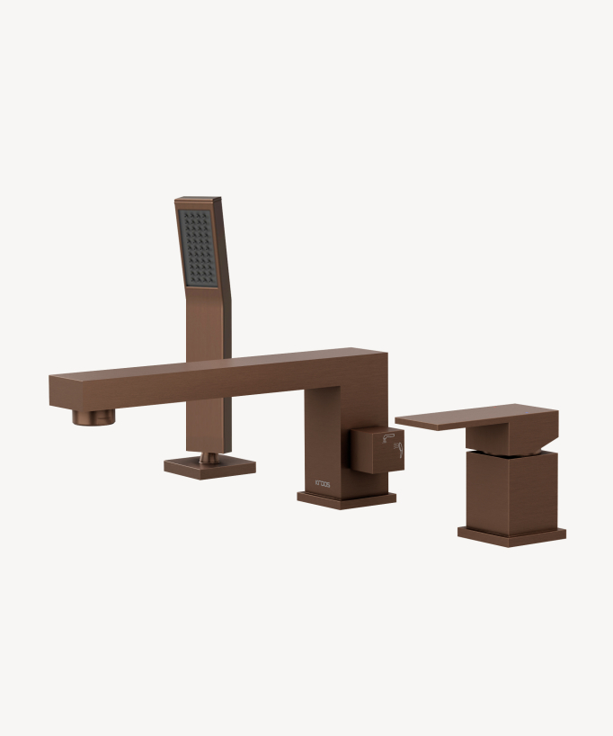 Miscelatore vasca-doccia 3 fori da appoggio oro rosa spazzolato - Sirius - small