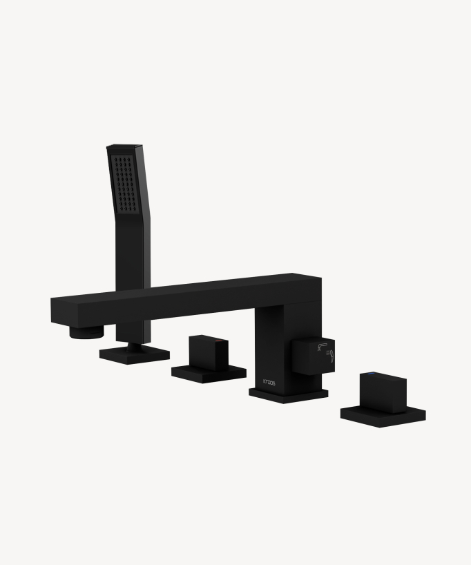 Rubinetto miscelatore vasca-doccia 4 fori da appoggio nero - Sirius - small