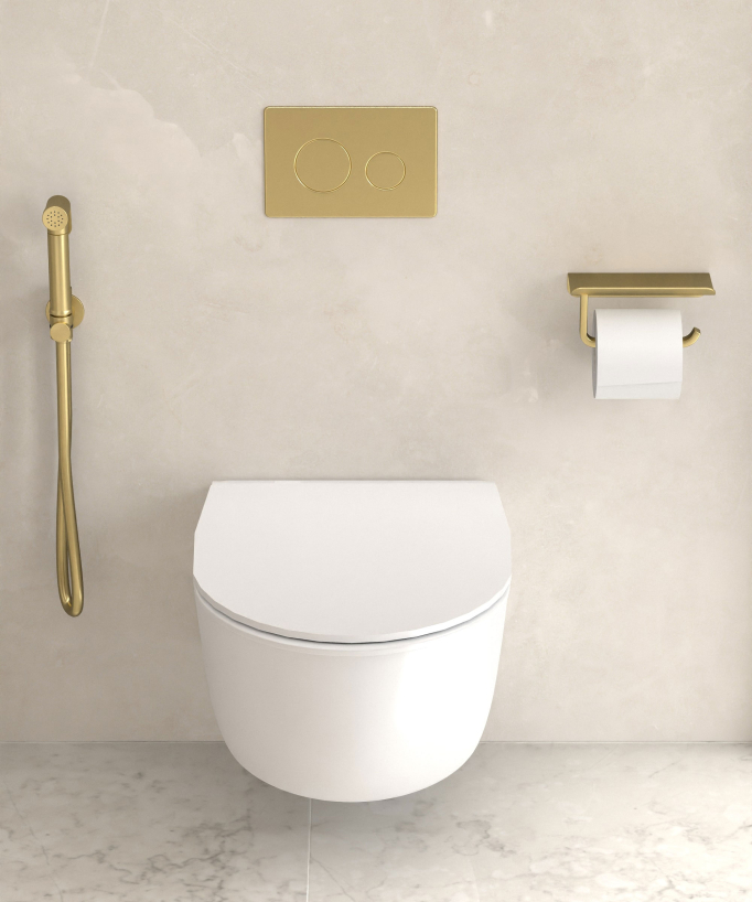 Kit doccetta WC da parete rotonda - Dorato spazzolato