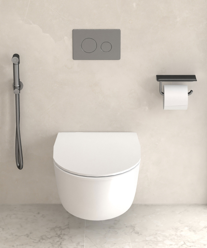 Kit doccetta WC da parete rotonda - Gunmetal