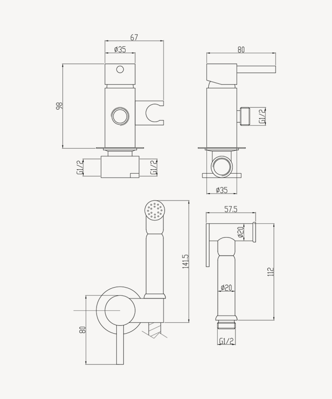 Miscelatore doccetta wc tondo da incasso Oro rosa spazzolato - Corbeau