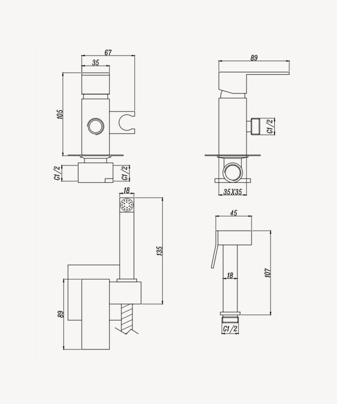 Miscelatore doccetta WC da incasso Nero - Sirius