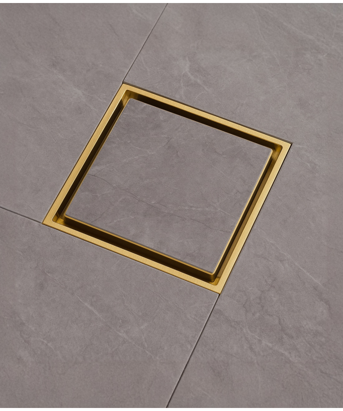 Sifone da pavimento quadrato - Oro spazzolato