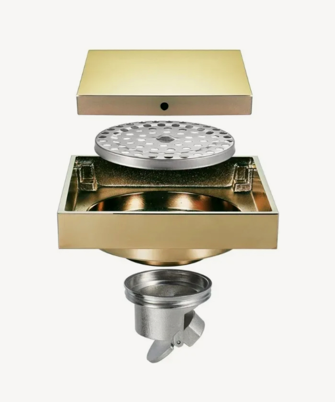 Sifone da pavimento quadrato - Oro spazzolato
