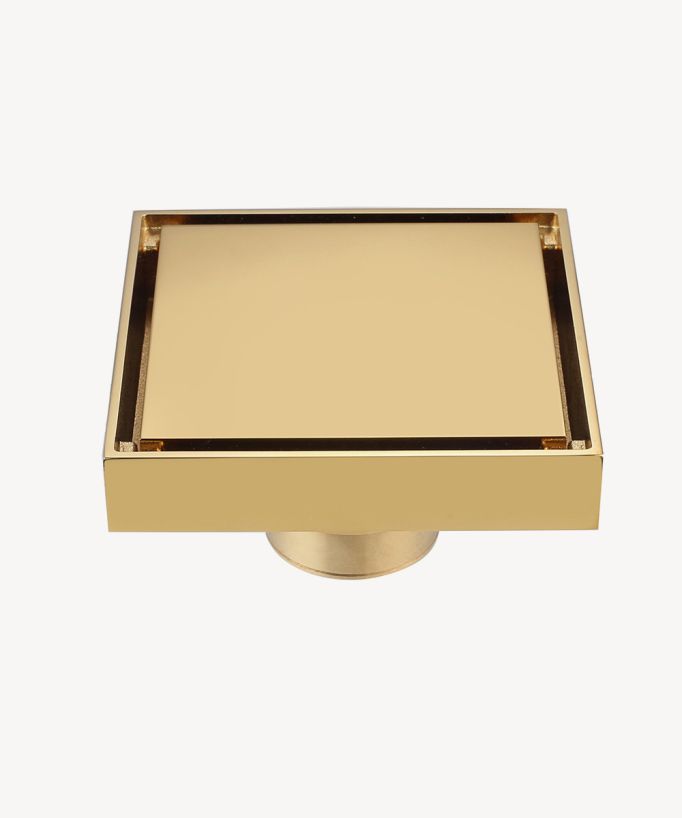 Sifone da pavimento quadrato - Dorato - small