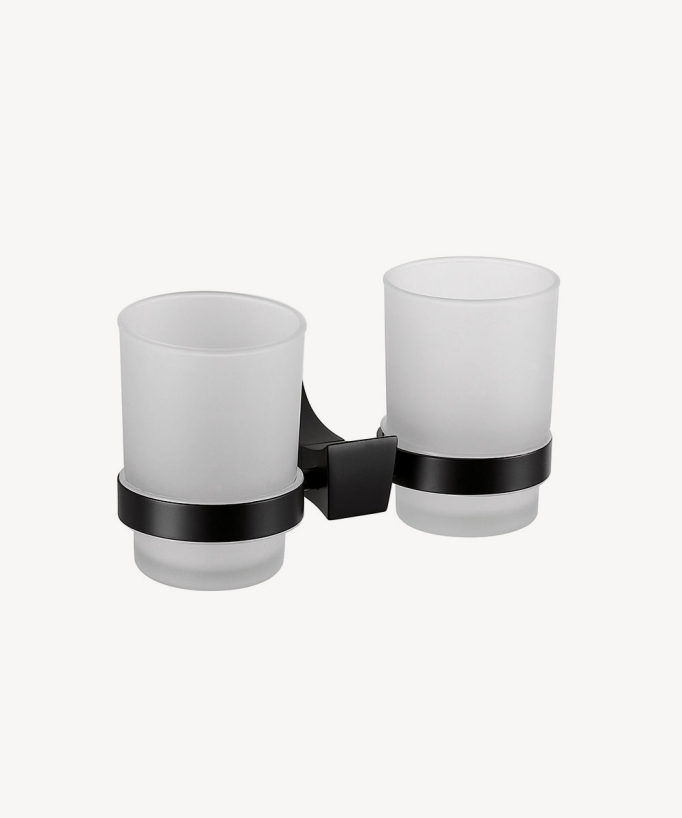 Porta doppio bicchiere da parete Nero - Chloe - small