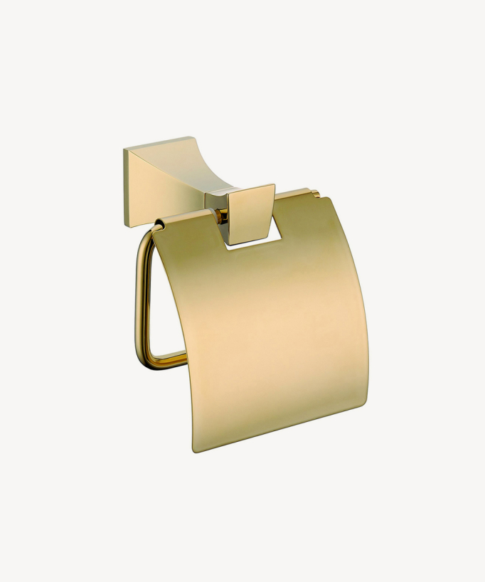 Porta rotolo WC a parete con coperchio Dorato - Chloe - small