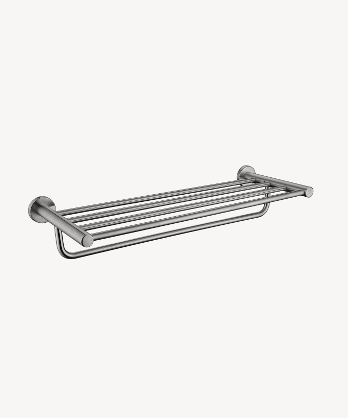 Porte-serviettes mural - Tokio avec 4 barres en nickel brossé, forme ronde