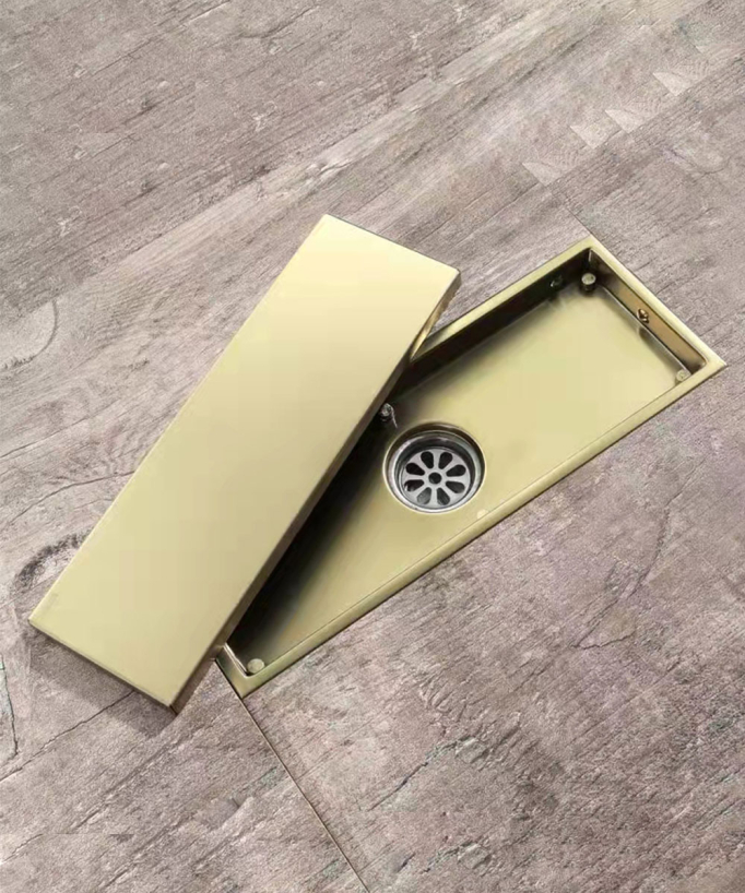 Scarico a pavimento rettangolare da incasso - Oro spazzolato
