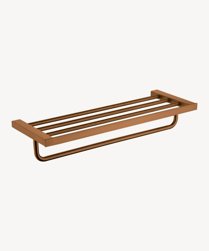 Portasalviette a muro con ripiano Oro rosa spazzolato - Sirius - small