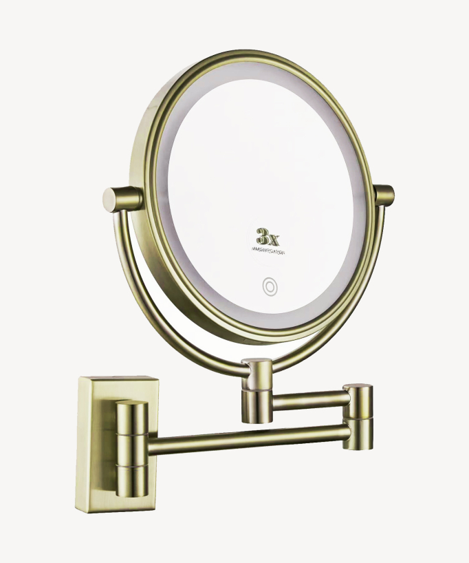 Specchio ingranditore da parete con luce LED - Dorato