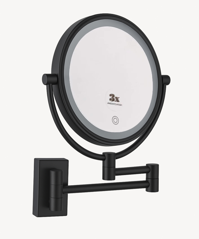 Specchio ingranditore da parete con luce LED - Nero