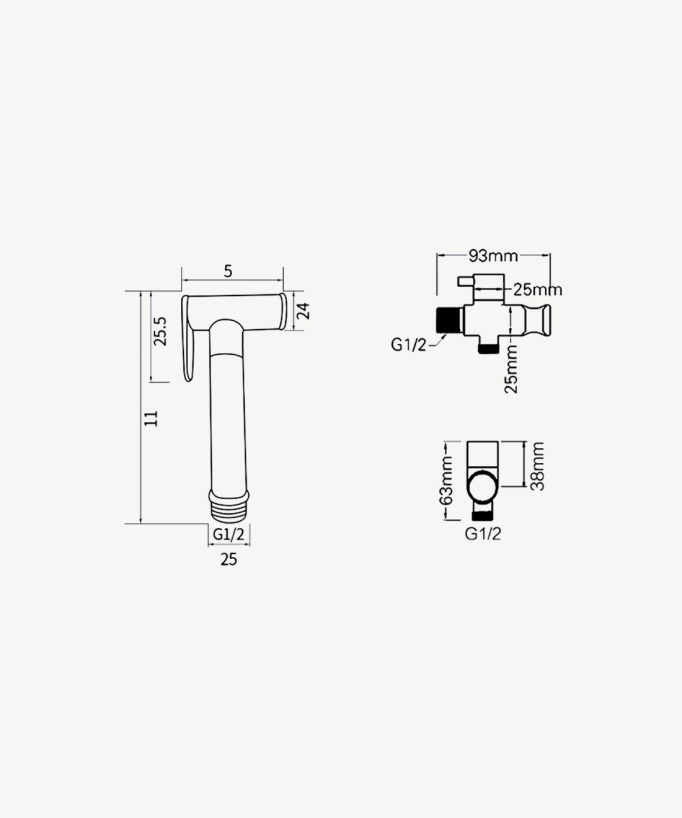 Kit doccetta WC da parete rotonda - Gunmetal