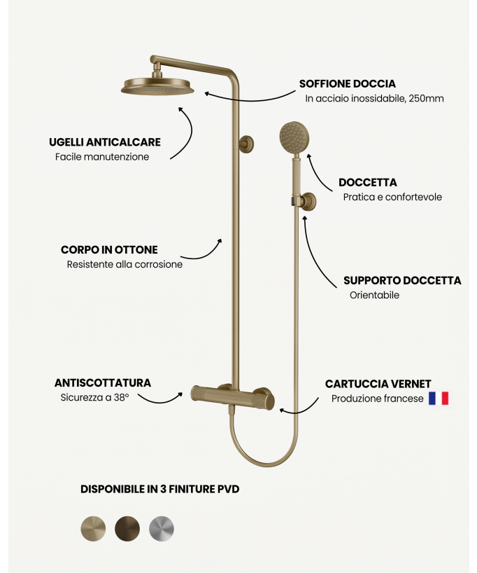 Colonna doccia termostatica Oro spazzolato - Hera