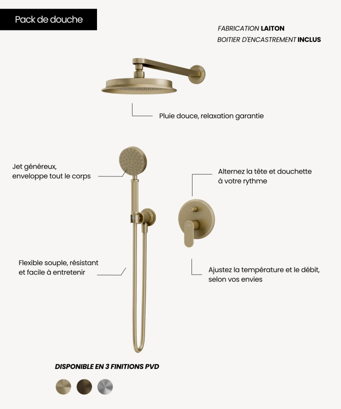 Composizione miscelatore doccia ad incasso Oro spazzolato - Hera