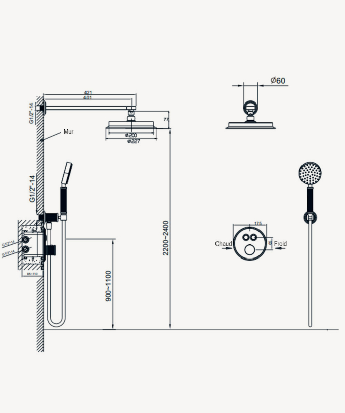 Colonna doccia termostatica incasso - Hera