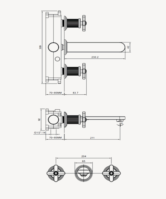 Rubinetto miscelatore lavabo a parete - Hera