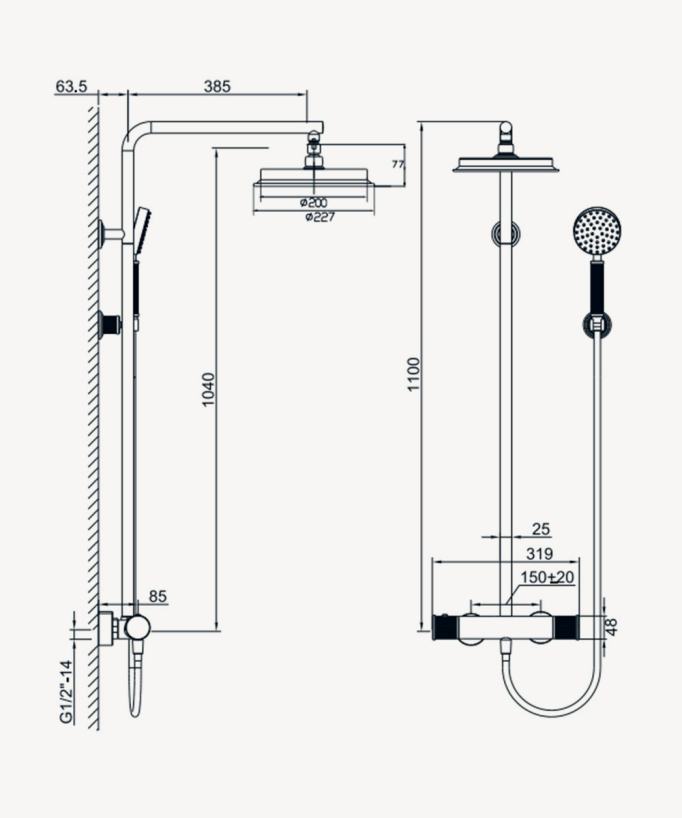Colonna doccia termostatica Nickel spazzolato - Hera