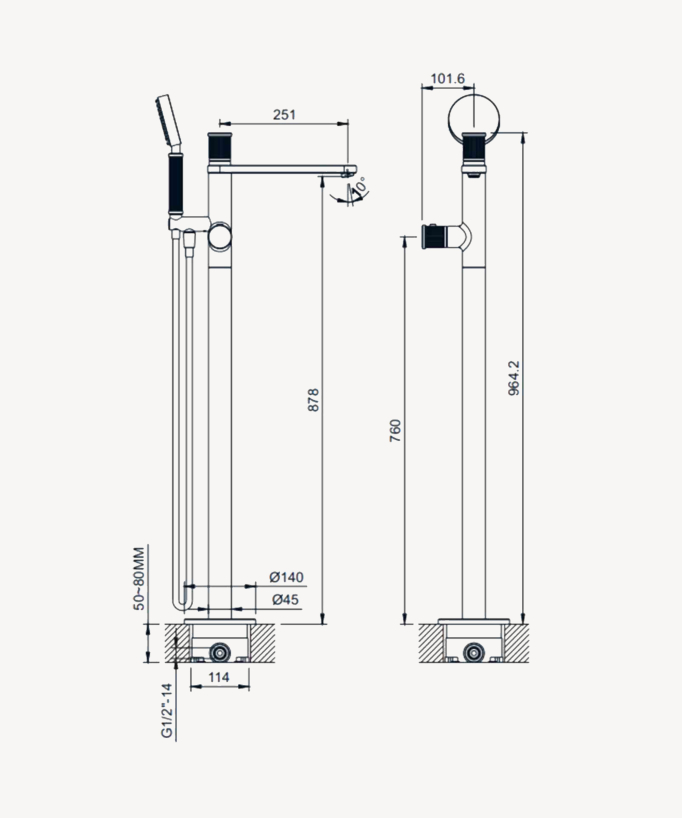 Miscelatore termostatico per vasca freestanding Nickel spazzolato - Hera