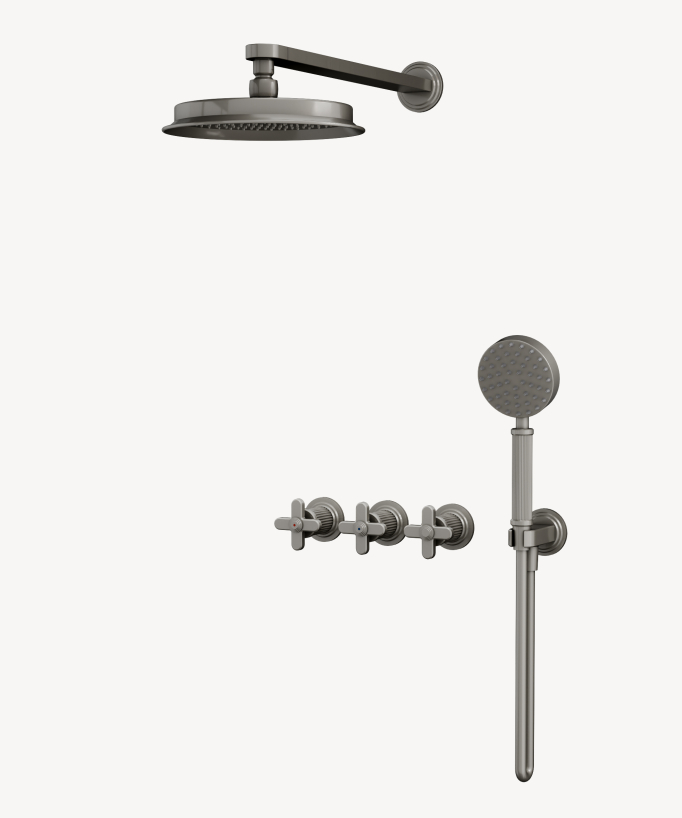 Set doccia incasso Nickel spazzolato - Miscelatore, soffione e doccetta - Hera