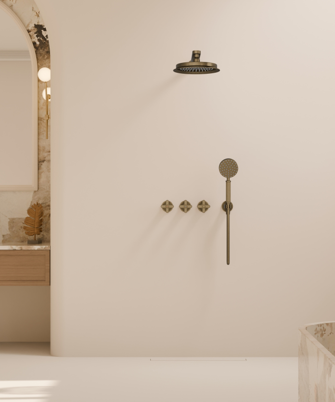 Set doccia incasso Bronzo - Miscelatore, soffione e doccetta - Hera