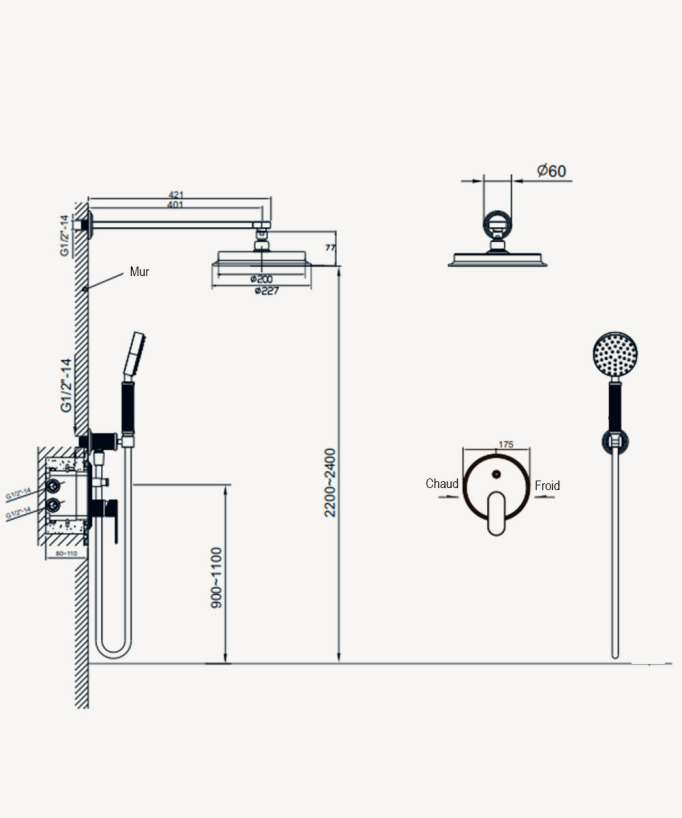Colonna doccia incasso meccanico Nichel spazzolato - Hera